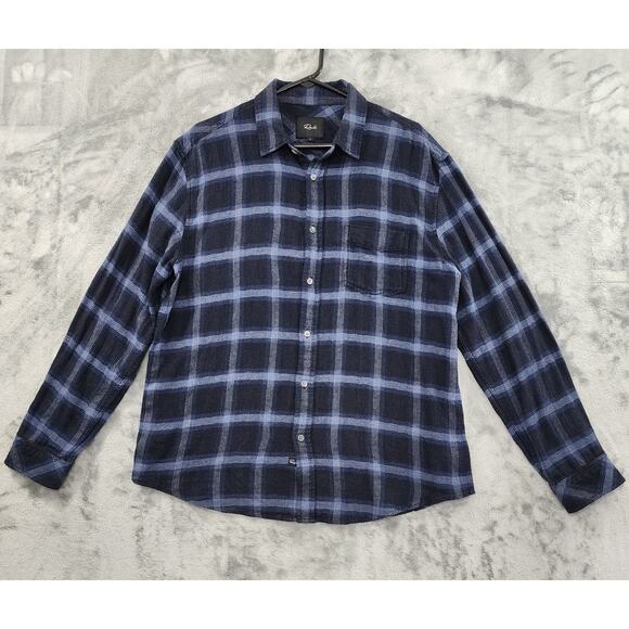 Rails Lennox Shirt Size L Blue Brushed Cotton Plaid Long Sleeve Button Front - Picture 1 of 12
